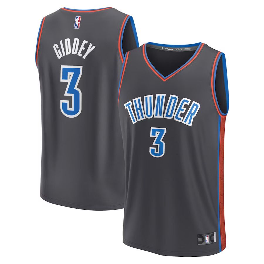 Men Oklahoma City Thunder #3 Josh Giddey Black Fanatics Branded City Edition 2022-23 Fastbreak NBA Jersey